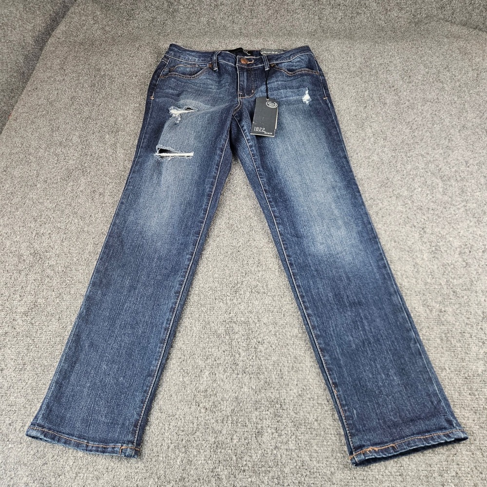 1822 Denim Heritage Relaxed Ankle Skinny Jeans Dark Wash Distressed Size 8 NEW